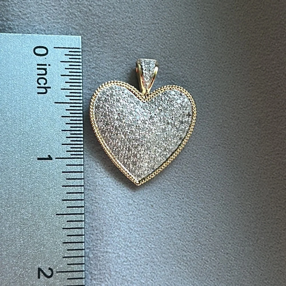 14K 2 Tone Large Diamond Heart Pendant - Picture 11 of 15